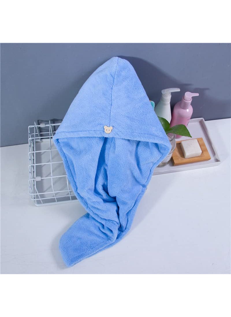 Bluwings Bluwings Microfiber Hair Wrap Super Absorbent Ultra Soft Turban HairDrying Quick Bath Shower Caps Magic Bathrobe Hair Warp Salon Head Towel for Women and Girls Blue  - Image 5