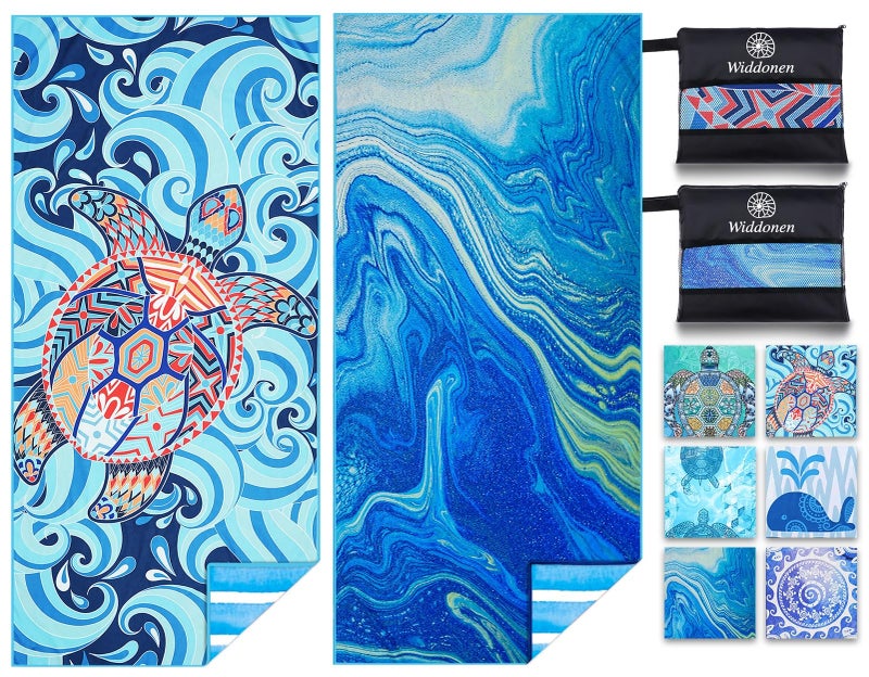 Widdonen 2 Pack Microfiber Lightweight Beach Towel Sand Free Quick Dry Absorbent Thin Compact Towels for Swimming Pool Camping Beach Accessories Large Easy Pack Travel Things for Vacation Essentials Gift - Image 1