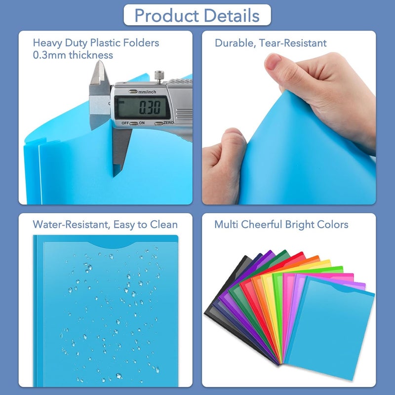BAOFALI 12 Pack A4 Pocket Plastic Folder 2 Pockets and 3 Prongs 2 Card Slots, Durable, Tear-Resistant Heavy Duty Pocket Folders with Prongs, Colored Prong Folders for Schoolwork & Officer - Image 5