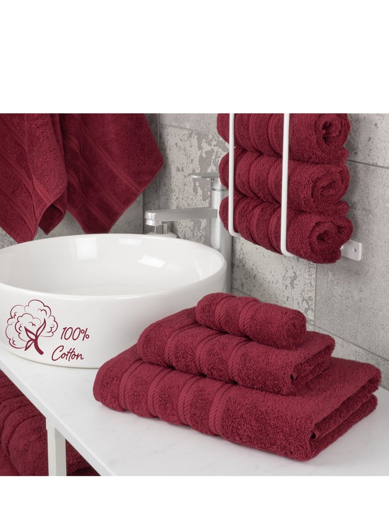 Safi Plus Towel Set 3 Piece Luxury Hotel Quality 600 GSM 100% Genuine Combed Cotton, Super Soft & Absorbent Family Bath Towels -  1 Bath Towel, 1 Hand Towel, 1 Washcloth - Bordeaux - Image 3