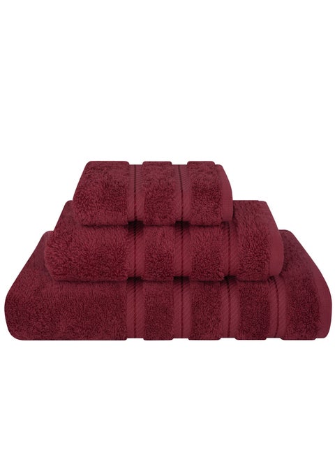 Towel Set 3 Piece Luxury Hotel Quality 600 GSM 100% Genuine Combed Cotton, Super Soft & Absorbent Family Bath Towels -  1 Bath Towel, 1 Hand Towel, 1 Washcloth - Bordeaux