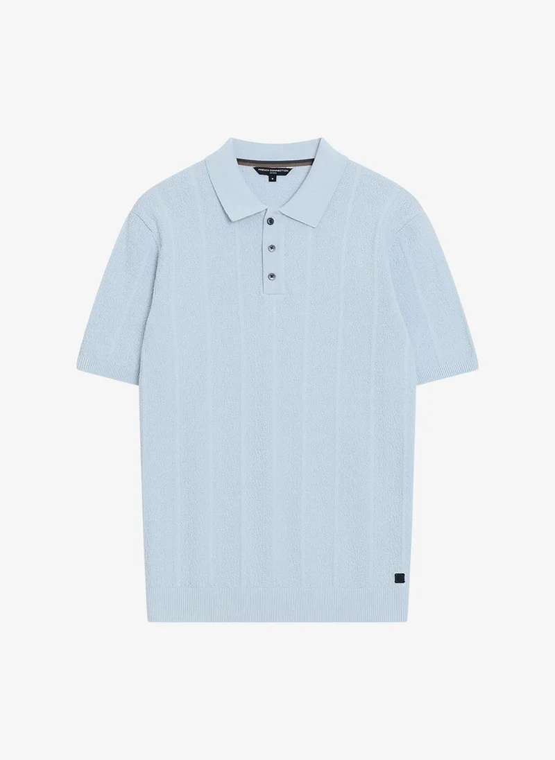 French Connection  Men's Ballad Blue Ss Texture Knitted Polo T-Shirt for Men | Best Price UAE