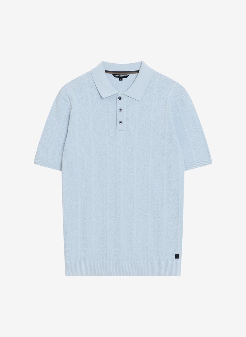 French Connection Men's Ballad Blue Ss Texture Knitted Polo T-Shirt - Image 3