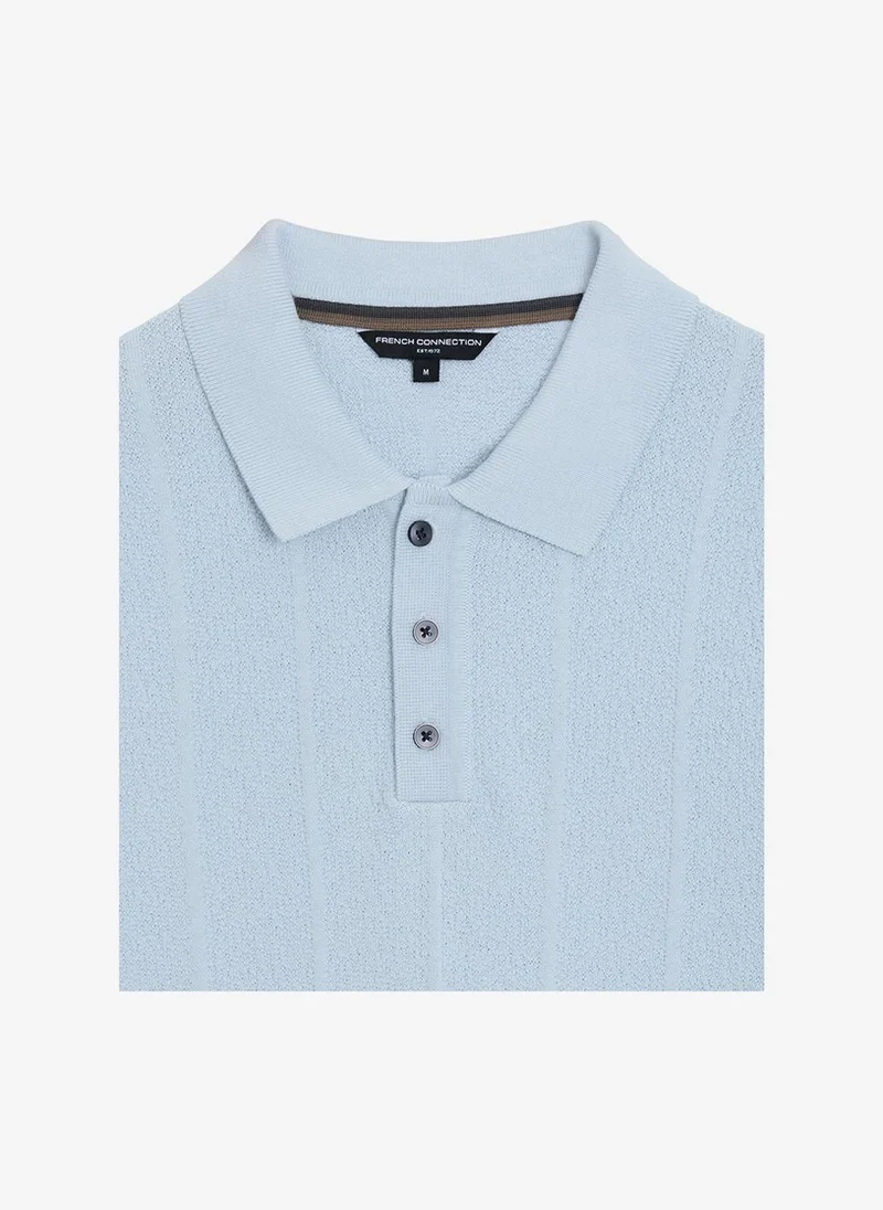 French Connection  Men's Ballad Blue Ss Texture Knitted Polo T-Shirt for Men | Best Price UAE