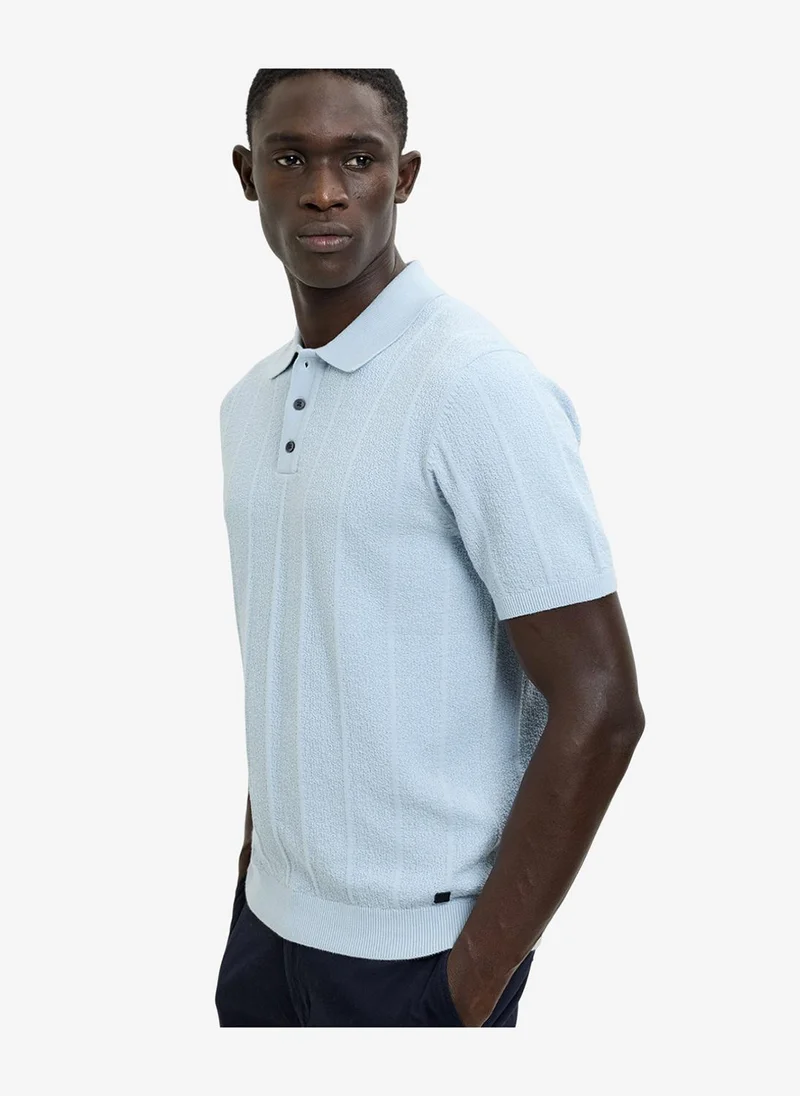 Men's Ballad Blue Ss Texture Knitted Polo T-Shirt