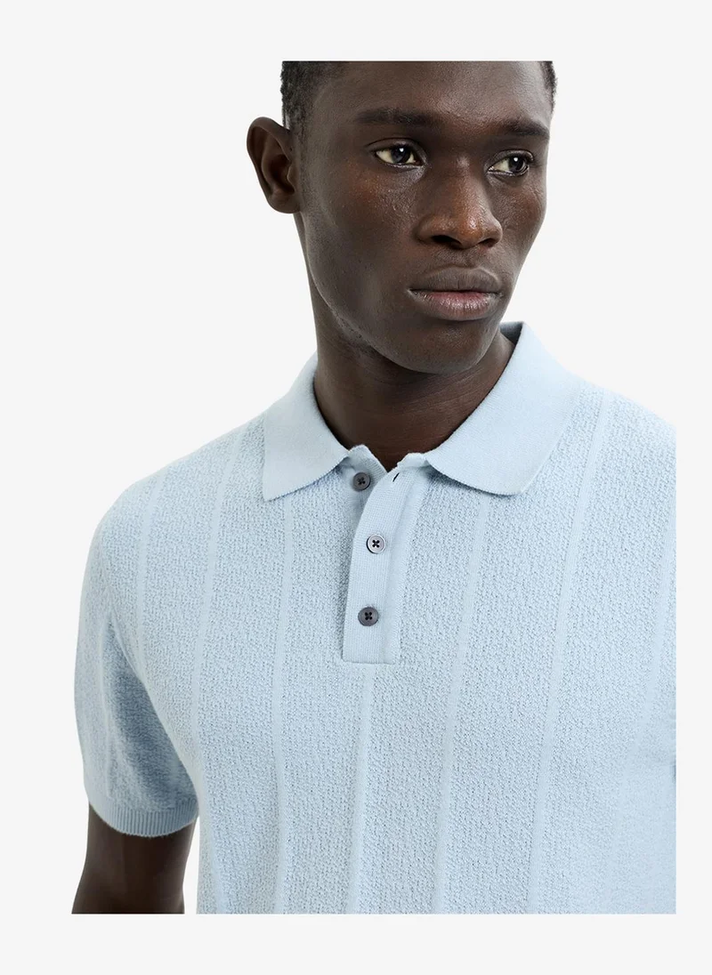 French Connection  Men's Ballad Blue Ss Texture Knitted Polo T-Shirt for Men | Best Price UAE