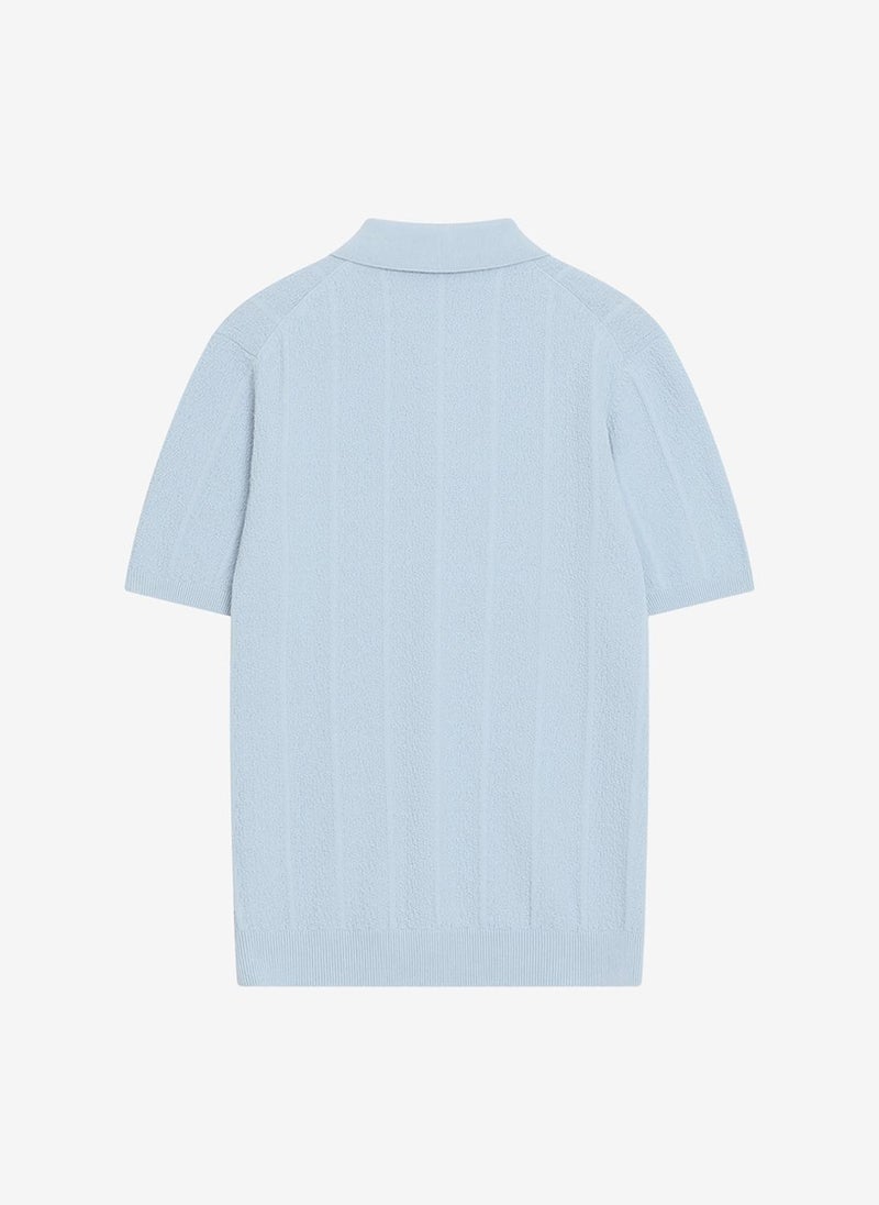 French Connection Men's Ballad Blue Ss Texture Knitted Polo T-Shirt - Image 4