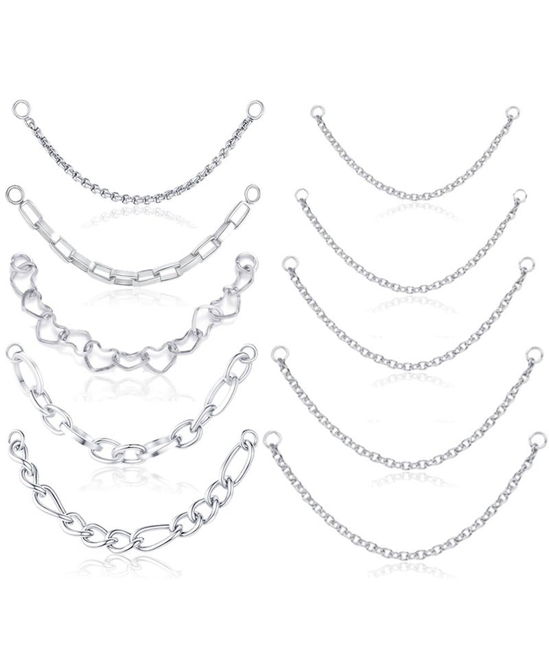 Tornito 10Pcs Nose Rings Chain Stainless Steel Heart Double Nose Chains Nostril Piercing Jewelry for Women Men Silver Tone 32/35/38/40/45/51mm - Image 1