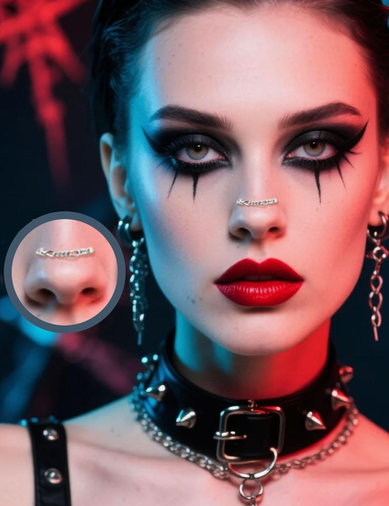 Tornito 10Pcs Nose Rings Chain Stainless Steel Heart Double Nose Chains Nostril Piercing Jewelry for Women Men Silver Tone 32/35/38/40/45/51mm - Image 3