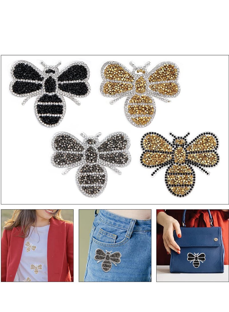 SYOSI Bee Iron Sew on Patch 4 Pcs Crystals Bee Patches Sewing Iron on Badge Bag Clothing Fabric Patches Applique Bee Sewing Patches for Clothes - Image 2