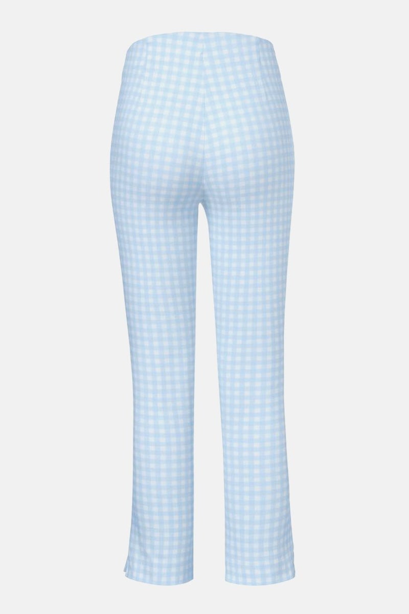 Tchibo سروال نسائي من قماش جينغham، مقاس 7 و 8، قابل للتمدد، أزرق فاتح وأبيض - Image 2