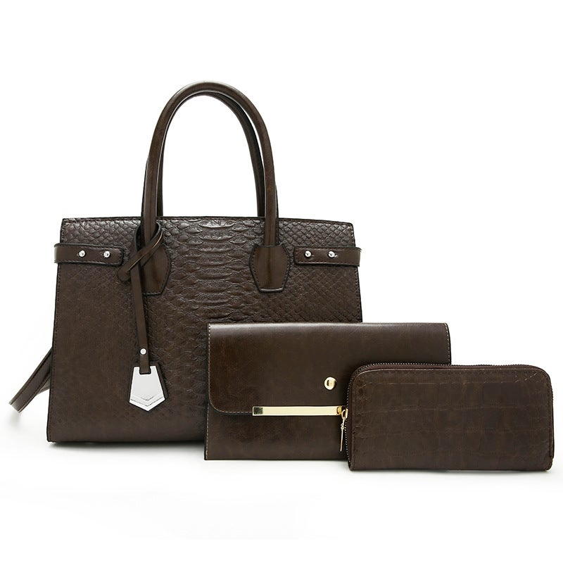 Bag Women'S Bag Fashion Texture Snake Pattern Large Capacity Portable Shoulder Messenger Bag Three Piece Bag - Image 3