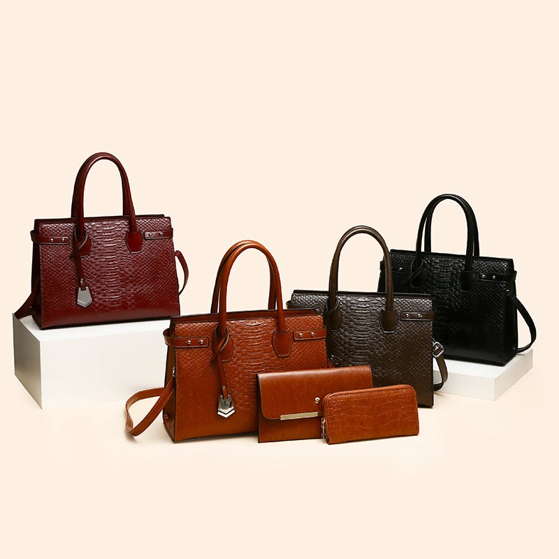 Bag Women'S Bag Fashion Texture Snake Pattern Large Capacity Portable Shoulder Messenger Bag Three Piece Bag - Image 4