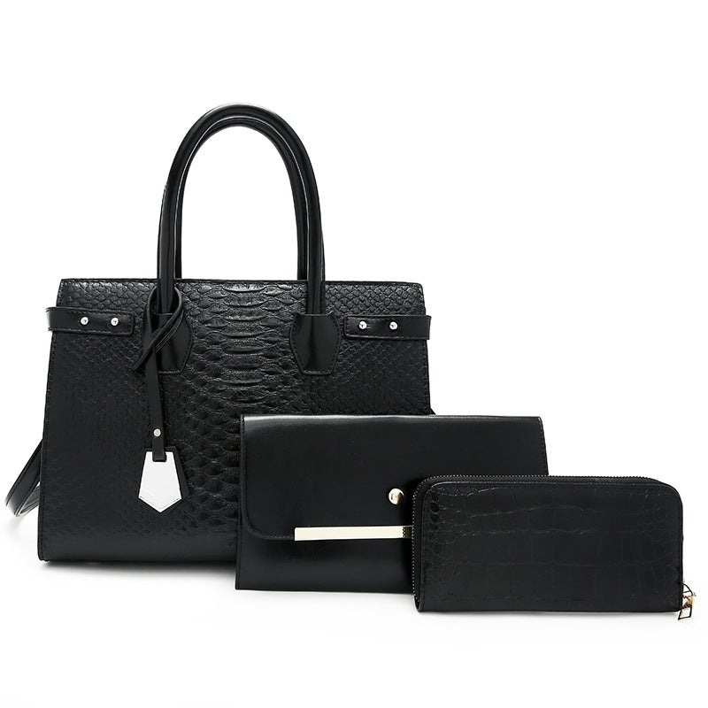 Bag Women'S Bag Fashion Texture Snake Pattern Large Capacity Portable Shoulder Messenger Bag Three Piece Bag - Image 5