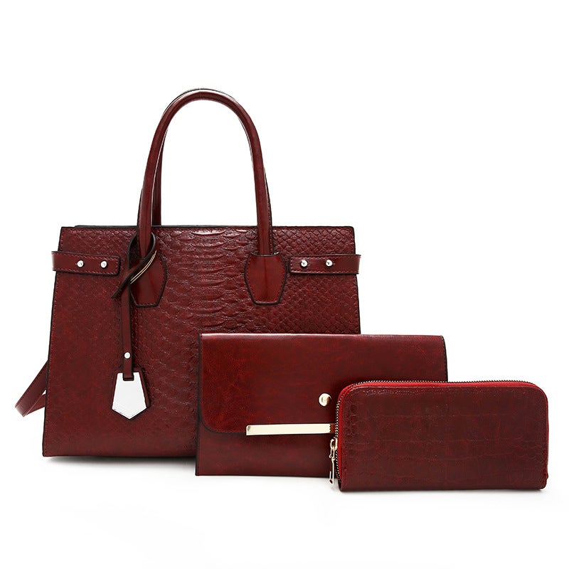 Bag Women'S Bag Fashion Texture Snake Pattern Large Capacity Portable Shoulder Messenger Bag Three Piece Bag - Image 2