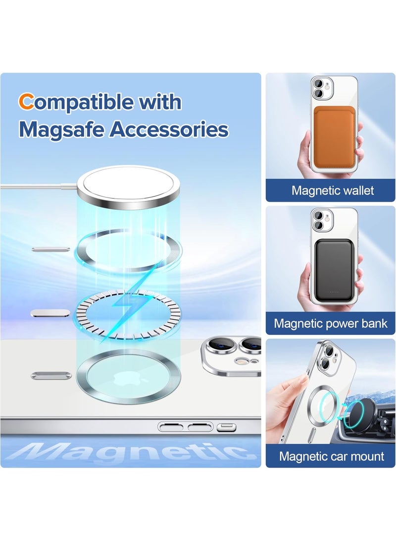 Electroplated Case For IPhone 12 Camera Lens Full Protection Compatible with MagSafe Wireless Charging, Shockproof Soft TPU Phone Magnetic Cover (Silver) - Image 5