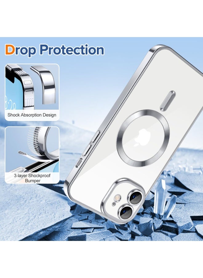 Electroplated Case For IPhone 12 Camera Lens Full Protection Compatible with MagSafe Wireless Charging, Shockproof Soft TPU Phone Magnetic Cover (Silver) - Image 3