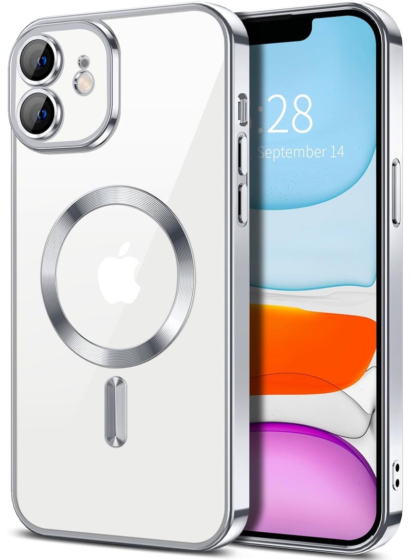 Electroplated Case For IPhone 12 Camera Lens Full Protection Compatible with MagSafe Wireless Charging, Shockproof Soft TPU Phone Magnetic Cover (Silver) - Image 1