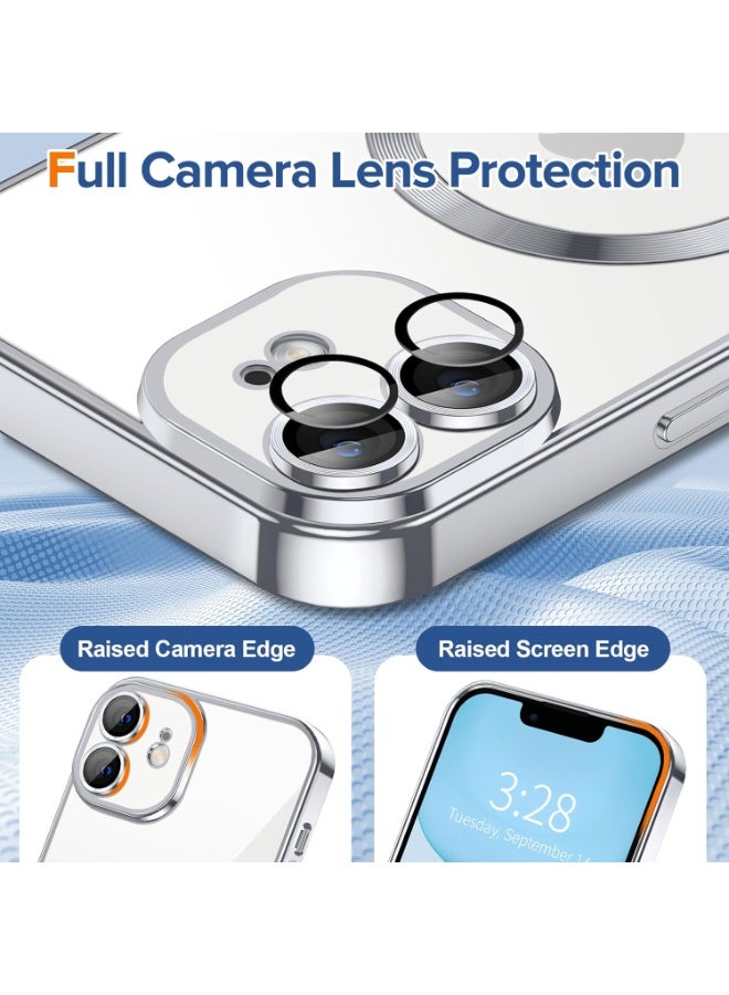 Electroplated Case For IPhone 12 Camera Lens Full Protection Compatible with MagSafe Wireless Charging, Shockproof Soft TPU Phone Magnetic Cover (Silver) - Image 4