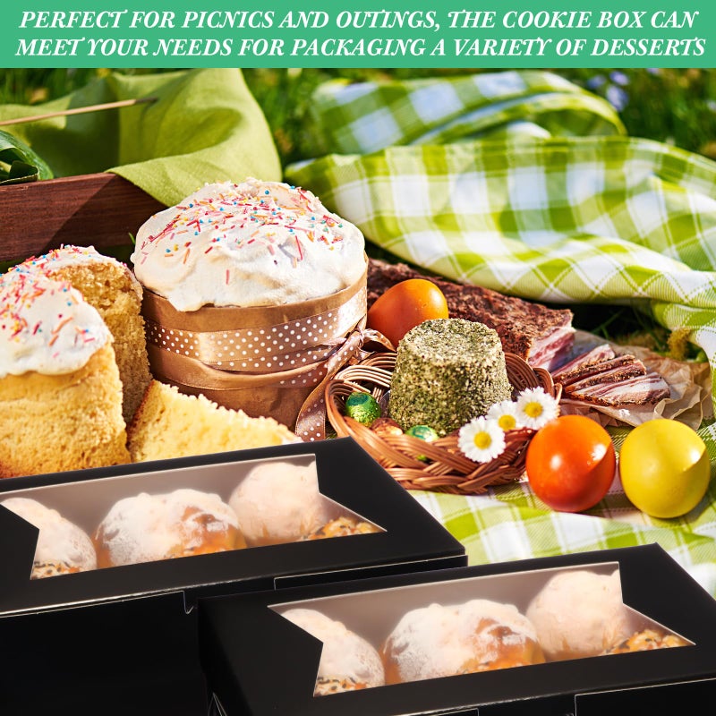 TaoBary 100 Pcs 8 Inch Bakery Boxes 8 x 6 x 2.5 Inch Cookie Pastry Boxes with 2 Style Window for Cookie Treat Chocolate Strawberries Cupcakes Candy Muffins(Black) - Image 5