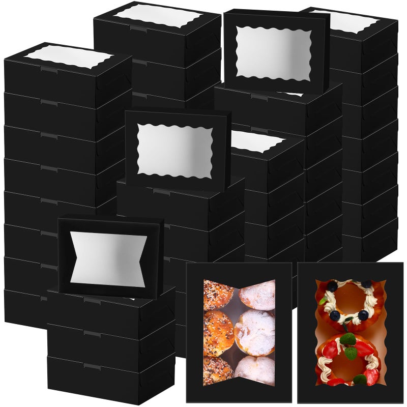 TaoBary 100 Pcs 8 Inch Bakery Boxes 8 x 6 x 2.5 Inch Cookie Pastry Boxes with 2 Style Window for Cookie Treat Chocolate Strawberries Cupcakes Candy Muffins(Black) - Image 1