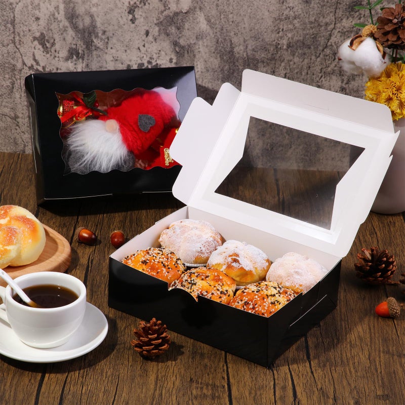 TaoBary 100 Pcs 8 Inch Bakery Boxes 8 x 6 x 2.5 Inch Cookie Pastry Boxes with 2 Style Window for Cookie Treat Chocolate Strawberries Cupcakes Candy Muffins(Black) - Image 4