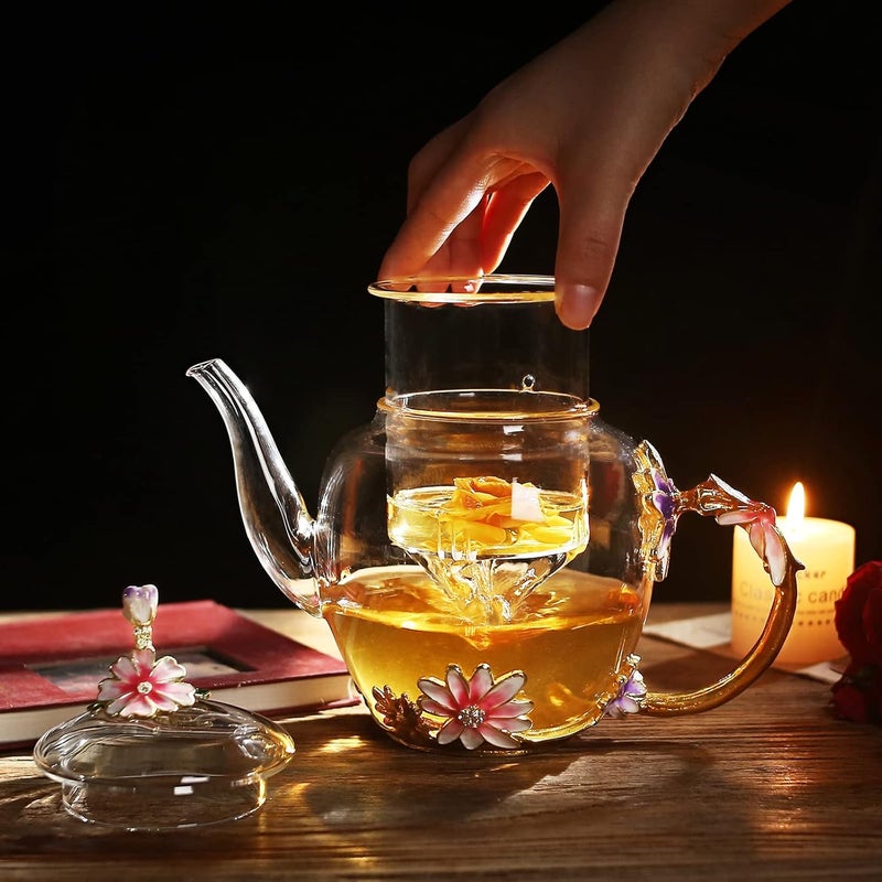Luka Tech 35OZ Enamel Glass Flower Teapot With Removable Loose Tea Leaf Infuser Tea Maker,Gifts For Women,Mom,Mothers Day,Christmas,Birthday,Valentines Day - Image 3