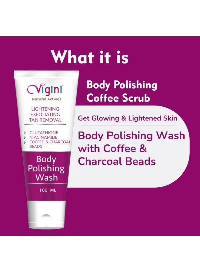 Vigini Exfoliating Pigmentation Dark Spots Dull Skin DeTan Dtan Removal Glutathione Coffee Scrub Body Wash & 1% Kojic Acid Vitamin C Lightening Brightening Moisturizer Body Cream Men Women 200 ml - Image 2