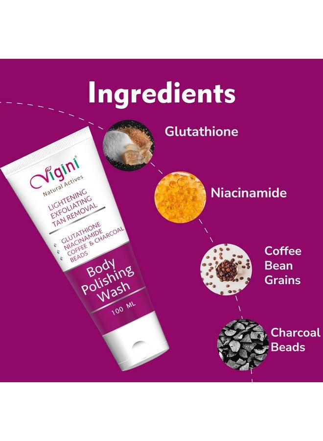 Vigini Exfoliating Pigmentation Dark Spots Dull Skin DeTan Dtan Removal Glutathione Coffee Scrub Body Wash & 1% Kojic Acid Vitamin C Lightening Brightening Moisturizer Body Cream Men Women 200 ml - Image 3