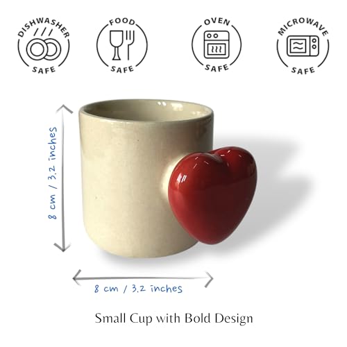 BACKKSPACE RETAIL Ceramic Coffee Tea Milk Mugs | Unique Handcrafted Ceramics | 320ml Capacity | Microwave & Dishwasher Safe (Red Heart Handle) - Image 3