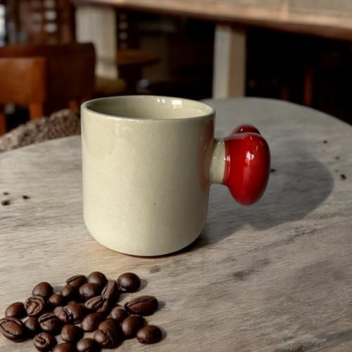 BACKKSPACE RETAIL Ceramic Coffee Tea Milk Mugs | Unique Handcrafted Ceramics | 320ml Capacity | Microwave & Dishwasher Safe (Red Heart Handle) - Image 5