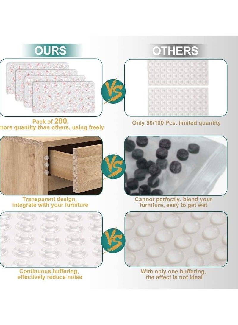 NIBEMINENT 200Pcs Cabinet Door Bumpers Self Adhesive Pads Sound Dampening Circular Dots Cupboard Clear Soft Rubber for Drawers Table Tops Laptop - Image 2