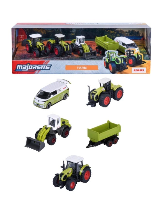 ماجوريت مجموعة سيارات معدنية من ماجوريت CLAAS Farm 5-Pack مع عجلات حرة ونظام تعليق وأجزاء قابلة للفتح - Image 1