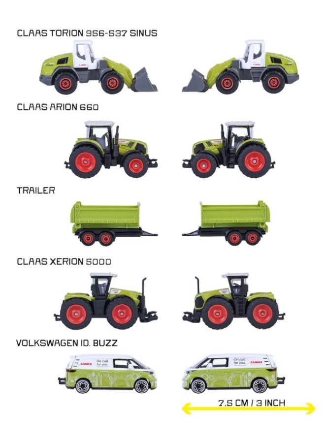 ماجوريت مجموعة سيارات معدنية من ماجوريت CLAAS Farm 5-Pack مع عجلات حرة ونظام تعليق وأجزاء قابلة للفتح - Image 3