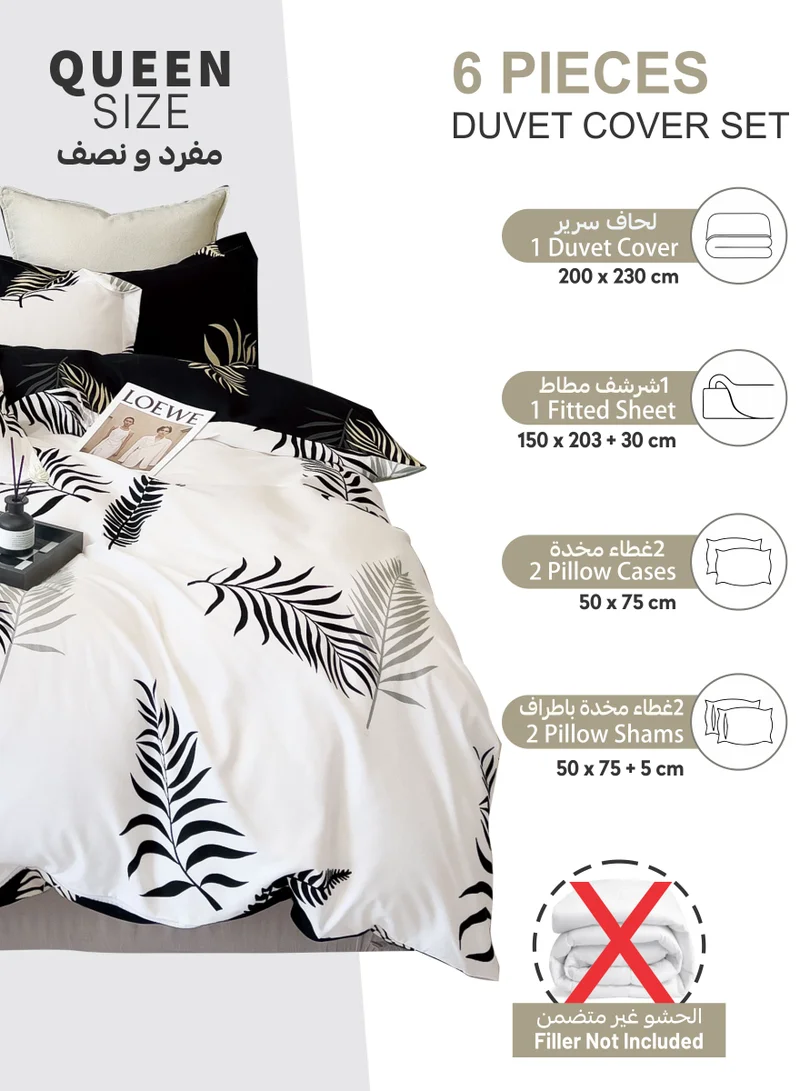 Donetella Printed Duvet Set, Queen Size 200x230 cm - 6-Pcs Bed Set, Microfiber Fabric - 1 Duvet Cover, 1 Fitted Sheet, 2 Pillow Shams, 2 Pillowcases (Filler Not Included)