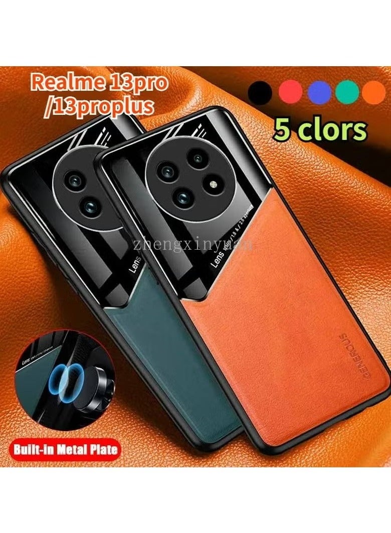 Case Compatible With Honor X9C/X60 Pro Cover Luxury Leather And Glass With Car Magnetic Holder Phone Cover Soft Frame Silicone (Green)