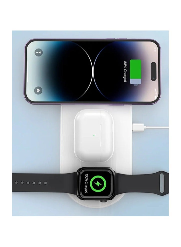 Smart Portable Wireless Made 3 In 1 Phone Smartwatch Headphones Charging Station Fast Charging Station For Iphone15 14 13 12 8 XS Watch 8 7 6 5 White  - Image 3