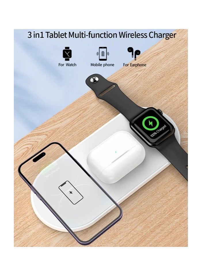 Smart Portable Wireless Made 3 In 1 Phone Smartwatch Headphones Charging Station Fast Charging Station For Iphone15 14 13 12 8 XS Watch 8 7 6 5 White  - Image 1