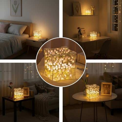 Oblivion Cube Tulip Night Lamp | LED Decorative Night Lamp for Bedroom, Living Room, Office – Multicolor (1 Set) - Image 3