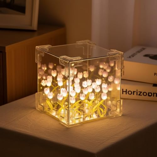 Oblivion Cube Tulip Night Lamp | LED Decorative Night Lamp for Bedroom, Living Room, Office – Multicolor (1 Set) - Image 1