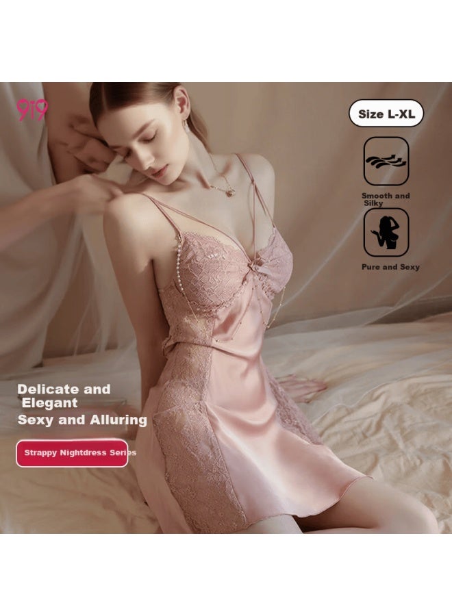 9i9 Sleep Dress Honey Women's Padded Thin Lace Hollow Style Camisole Homewear Pink Pink Ls4 - Image 1