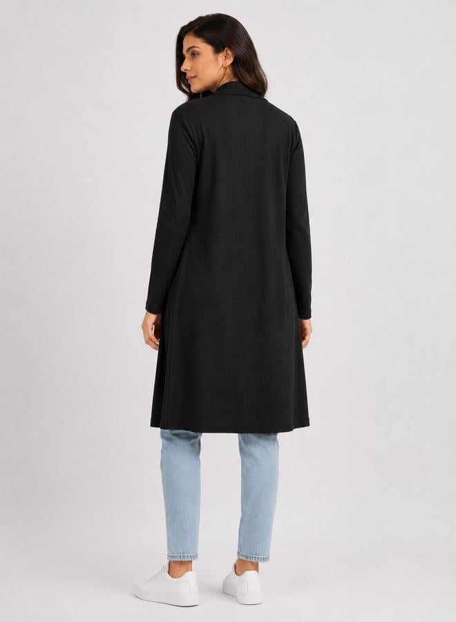 Take Two Black Solid Ribbed Longline Open Front Shrug By Gravt - Image 3
