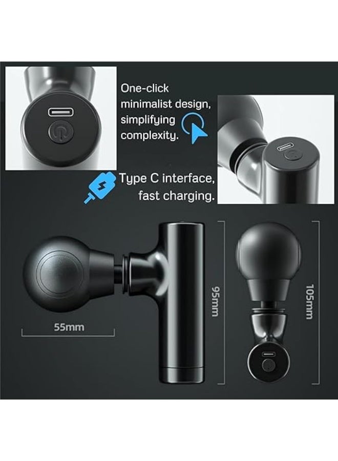 مسدس تدليك احترافي محمول-، جهاز تدليك قوي محمول باليد لتدليك العضلات العميقة واسترخاء الوجه وتخفيف الالم-مع شحن USB، تعمل بتقنية الاهتزاز لتدليك الرقبة والظهر ( اسود) - Image 5