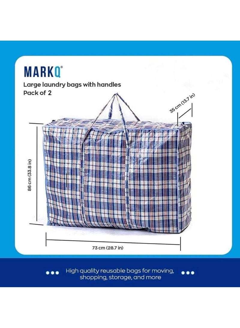 MARKQ Laundry Bags With Zip & Handle 2 Pack Heavy Duty Reusable Storage Bag For Clothes Moving House Grocery Shopping Bag Large  86 x 73 x 35 cm - Image 2