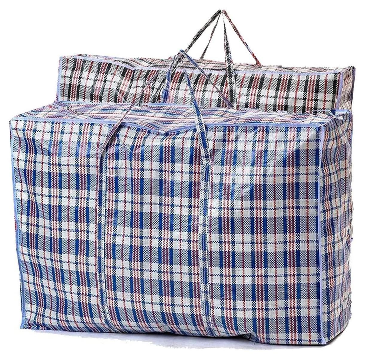 Laundry Bags With Zip & Handle 2 Pack Heavy Duty Reusable Storage Bag For Clothes Moving House Grocery Shopping Bag Large 86 x 73 x 35 cm