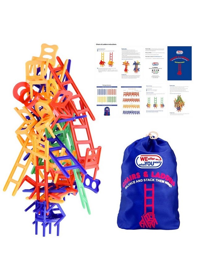 WEofferwhatYOUwant WEofferwhatYOUwant Chairs and Ladders Family Game - Fun Stacking Balance Game for Kids & Adults - 44 Pieces - Great for Parties & Game Nights  - Image 1