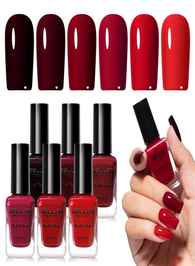 GELLEN Dark Red Nail Polish Set, Deep Burgundy Wine Cherry Blood Red 6 Colors, Fall Winter Quick Air Dry Regular Nail Polish for Women Gifts DIY Art Nails Home Salon, Not UV Gel, Hema Free, Non-toxic - Image 1
