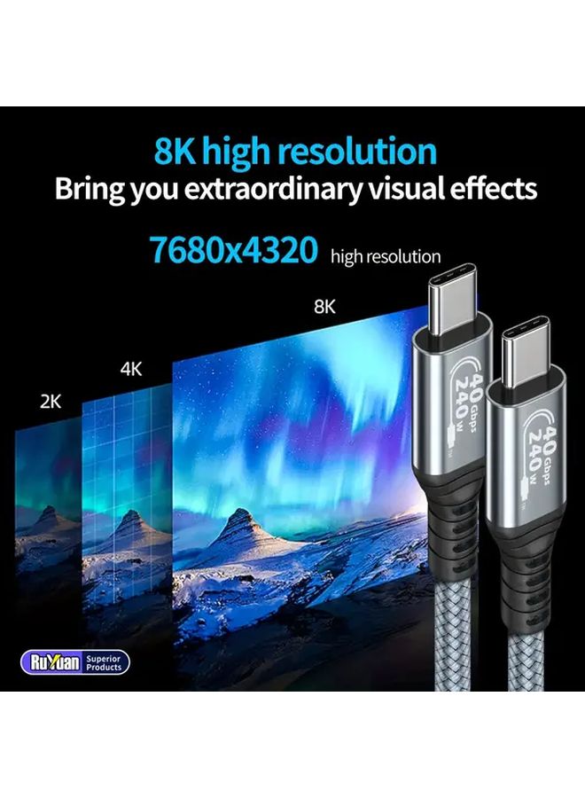 240W كابل USB4 PD 3.1 نوع C بطول 1 قدم للشحن السريع ونقل بيانات بسرعة 40 جيجابت في الثانية وعرض 8K - Image 4