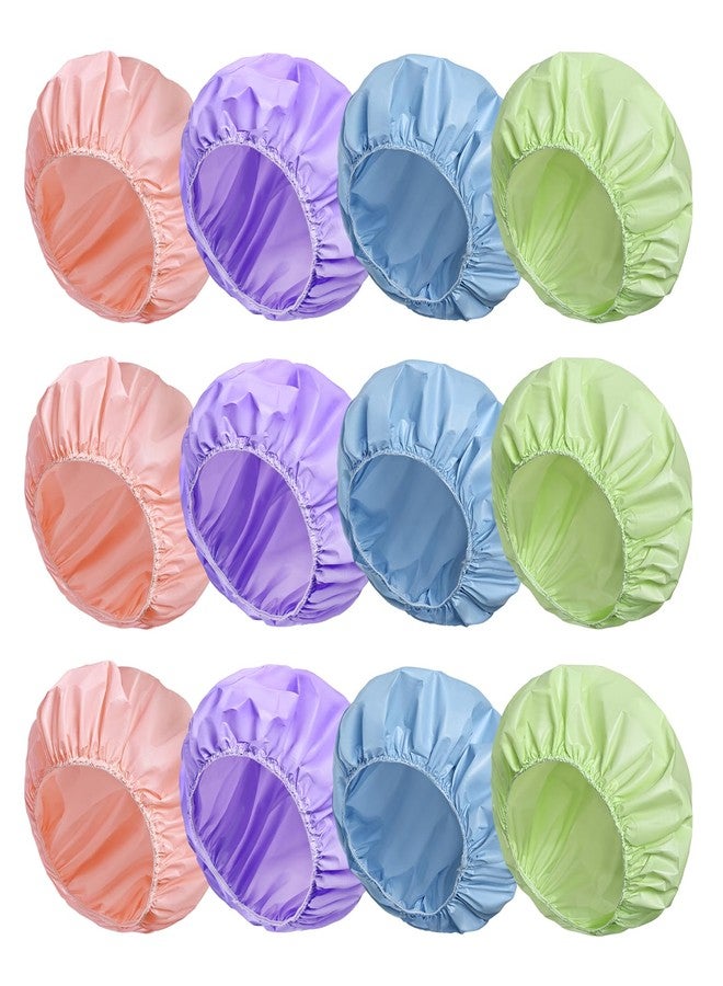 CHFONG 12 PCS Shower Caps for Women, Double Side Waterproof Shower Cap, Reusable Elastic Bath Caps for Shower, EVA Bathing Shower Caps, Bath Hair Caps - (Purple+Pink+Blue+Green) - Image 1