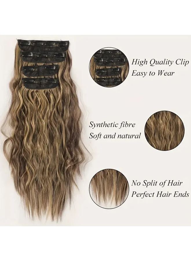 20 Inch 1B Long Synthetic Water Ripple Curly Hair Extensions 4pcs BB Clip Style For Women - Image 3